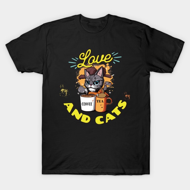 Love coffee, cats and tea T-Shirt by BishBashBosh